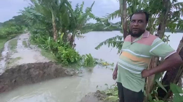 দুমকিতে ওয়াপদা বেরিবাঁধ ভেঙ্গে বিস্তীর্ণ এলাকা প্লাবিত