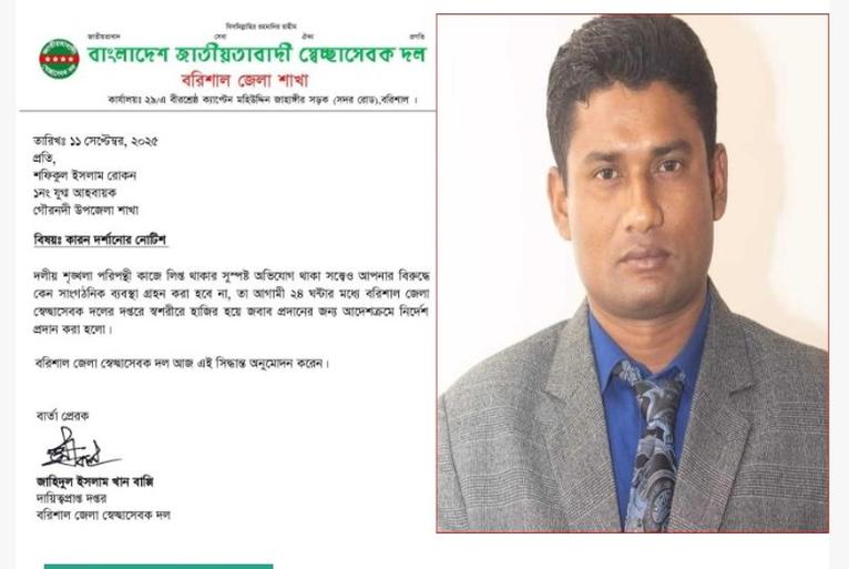 গৌরনদীতে গাছ কাটা সেই স্বেচ্ছাসেবক দল নেতাকে নোটিশ