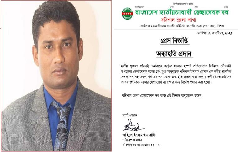 গৌরনদীতে গাছ কর্তন কাণ্ডে সেই স্বেচ্ছাসেবক দলের নেতা বহিষ্কার