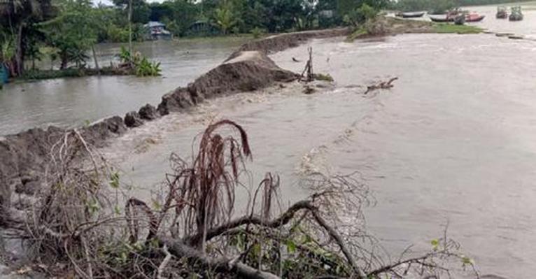 কলাপাড়ায় বেড়িবাঁধ বিধ্বস্ত, ১২ গ্রামের কৃষকের ফসলহানির শঙ্কা