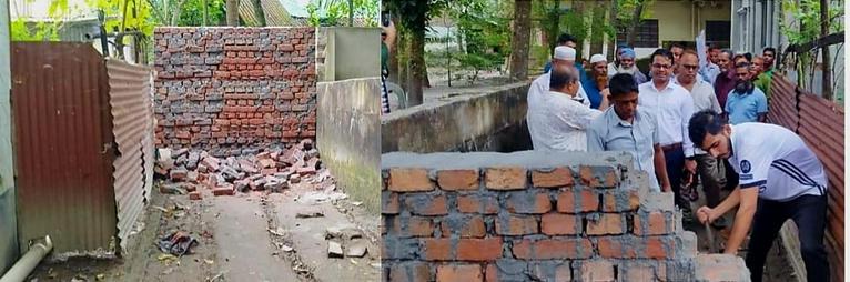 গৌরনদীতে তৃতীয়বারের মতো চলাচলের রাস্তায় দেয়াল নির্মাণ