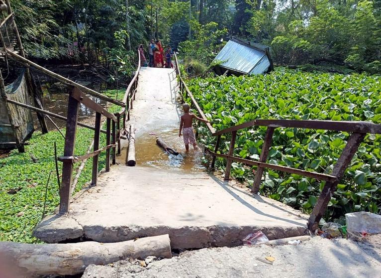 আগৈলঝাড়ায় গাছ তুলতে গিয়ে আয়রন ব্রীজ ভেঙে চলাচলে দুর্ভোগ