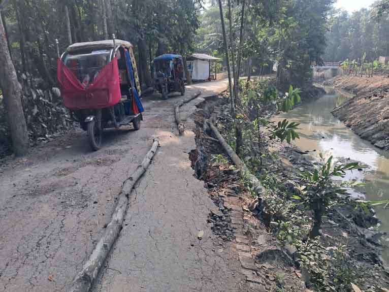 দুমকিতে খাল খননে সড়কে ভাঙন ও গাছ ধ্বংসের অভিযোগ