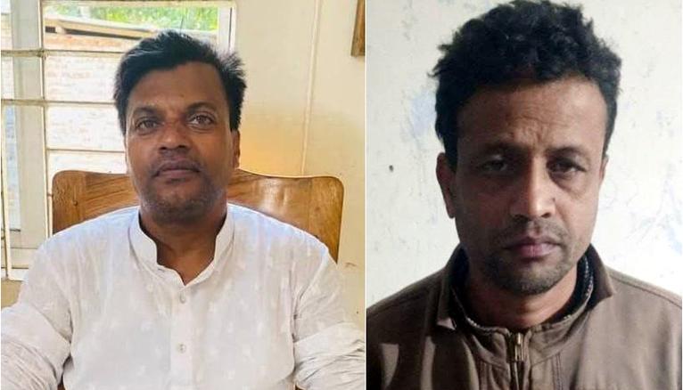 আগৈলঝাড়ায় আওয়ামী লীগ নেতা মো. রফিকুল সেরনিয়াবাত (মারুফ) এবং স্বেচ্ছাসেবকলীগের অরবিন্দু বিশ্বাস।