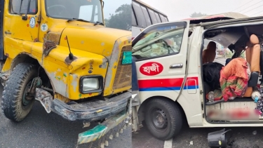 <small>গুরুতর আহত ৫ </small> ঢাকা-বরিশাল মহাসড়কে অ্যাম্বুলেন্স-ট্রাক সংঘর্ষে নিহত ১