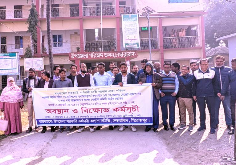 নেছারাবাদে সরকারি কর্মচারীদের অবস্থান ও বিক্ষোভ কর্মসূচি