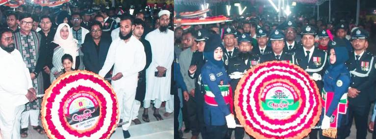 বরগুনায় শহীদ মিনারে পুষ্পস্তবক অর্পণ করেন জেলা প্রশাসক ও পুলিশ সুপার