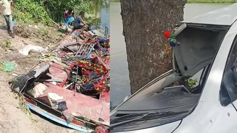 কলাপাড়া-পটুয়াখালী সড়কে প্রাইভেট কার ও বাসের সংঘর্ষ, খাদে ছিটকে পড়ল শিশু