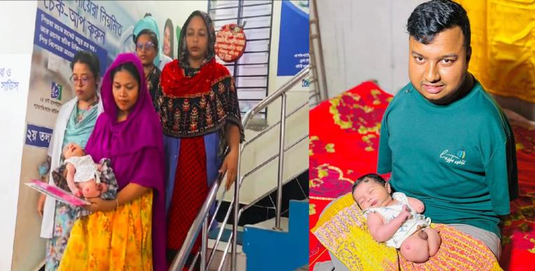 নেছারাবাদে সেই বিকলাঙ্গ নবজাতককে বুকে জড়িয়ে হাসপাতাল ছাড়লেন মা