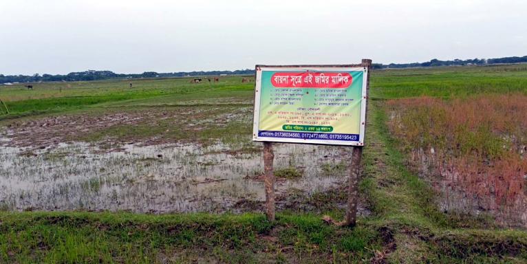 কলাপাড়ায় সাইনবোর্ড লাগিয়ে প্রবাসীর জমি দখলের অভিযোগ