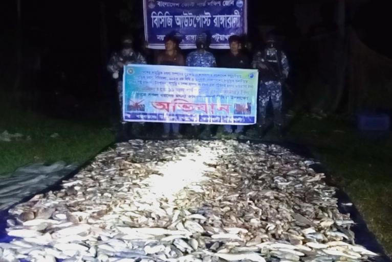 ৫৮ দিনের নিষেধাজ্ঞায় কোস্ট গার্ডের অভিযান, বিপুল সামুদ্রিক মাছ জব্দ