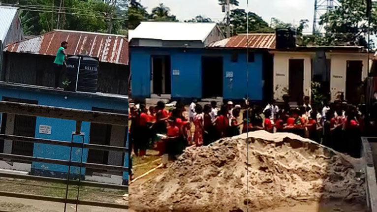 গৌরনদীতে খাল পুনঃখননে প্রাথমিক বিদ্যালয়ের বাথরুম ভাঙার চাপের অভিযোগ