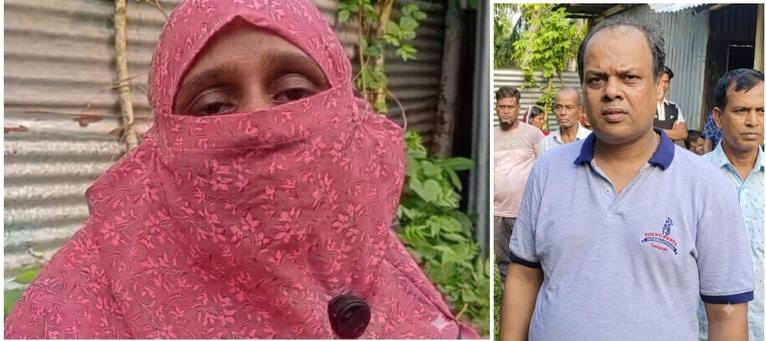 রাতে ঘর নির্মাণ করা সেই শিরিন আক্তার (বামে) ও দলিল অনুযায়ী রায় পাওয়া কমল চন্দ্র বেপারী (ডানে)। ছবি- সংগৃহীত
