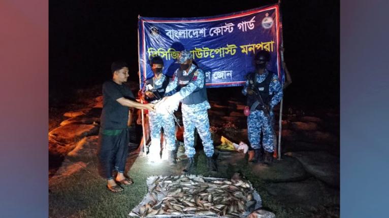 মনপুরায় ৫ লাখ মিটার জাল ও ৪৬ কেজি মা ইলিশ জব্দ