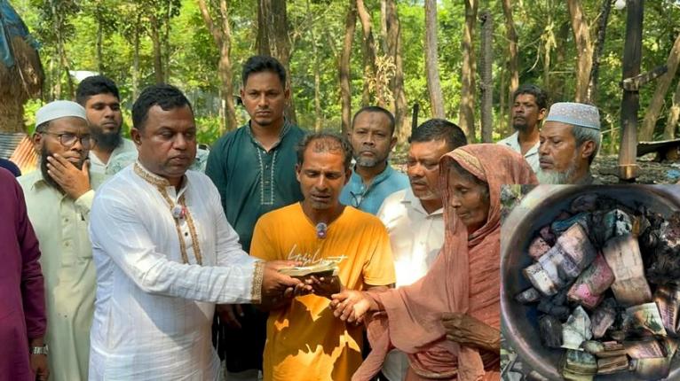 বাউফলে আগুনে পুড়ল বোনের বিয়ের জন্য জমানো ৭ লাখ টাকা, বিএনপি নেতার সহায়তা
